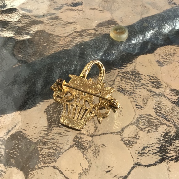 Three Flower Brooches Gold, Silver, Red, Pearl - Picture 5 of 8